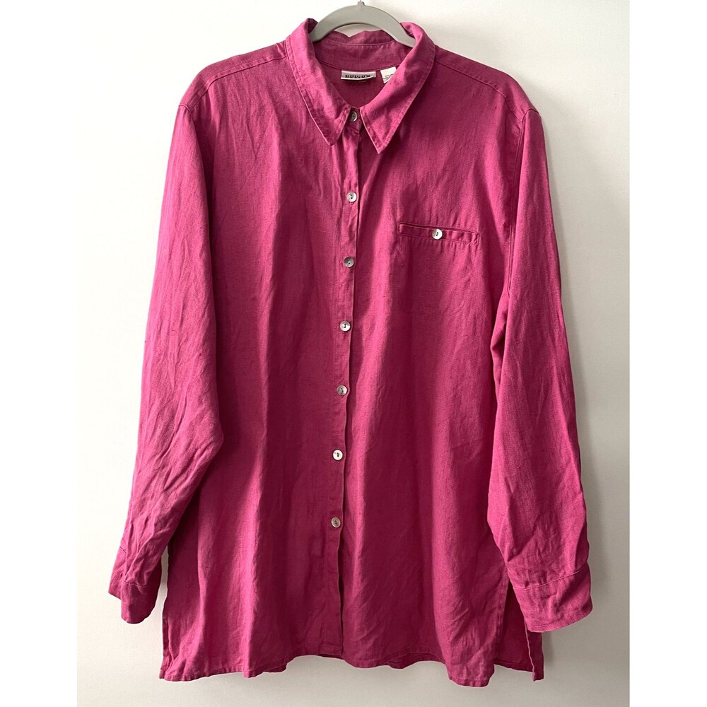 Chico's Design Linen Button Front Shirt Long Sleeve Pink Women's Size 3, XL-dmpv
